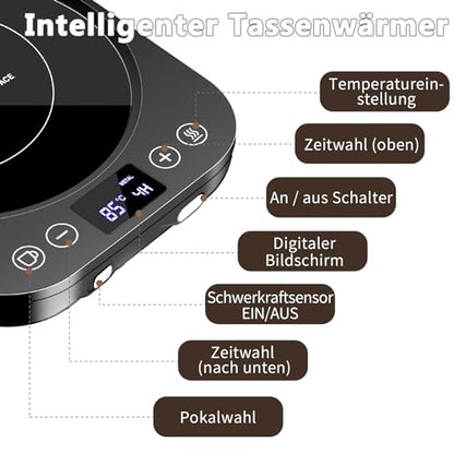 Coffee warmer, Upgraded mug warmer, Electric beverage warmer, Coffee cup warmer with 9 temperature settings, Automatic on/off candle warmer with gravity detection, Scheduled shutdown.