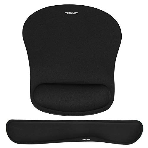 TeckNet Keyboard Wrist Rest and Mouse Pad with Wrist Support, Memory Foam Set for Computer/Laptop/Mac, lightweight for easy typing & pain relief, ergonomic mousepad (black)