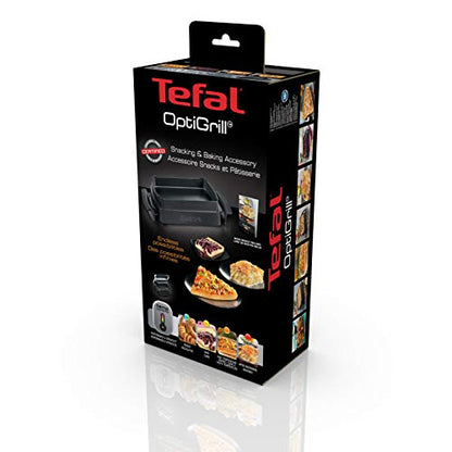 TEFAL OptiGrill Snacking & Baking Tray, non-stick coated, heat-insulated handles, for casseroles, pizza, bread & desserts, compatible with OptiGrill + and Elite, dishwasher safe, black, XA725870