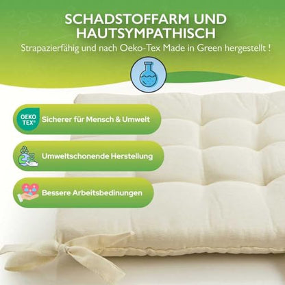 Ethereal seat cushion 40x40 cm for indoor & outdoor use - chair cushion set with ties, seat pads chair cushions 40x40 2-pack - natural