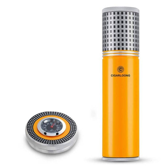 CIGARLOONG Cigar Cooler, portable, travel cigar, sealed, stainless steel, with humidifier (Color: Yellow)