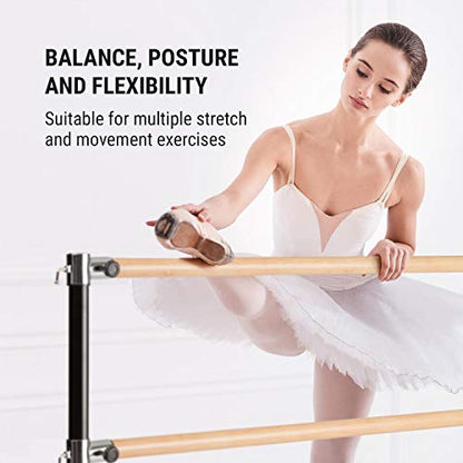 Klarfit Ballet Barre, Free-standing ballet barre for home, barre, dance pole for ballet, movement training & stretching, mobile ballet barre, steel pipes with wood look, 2x38mm Ø, 110x113cm, black