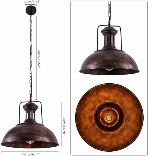 FRIDEKO HOME Pendant Light Dining Table Vintage, Ceiling Light Rustic Industrial Hanging Lamp Ø40cm Wide Living Room Retro Ceiling Light Black Bedroom Lamp Dining Table Lamp Kitchen Lamp Rustic Style