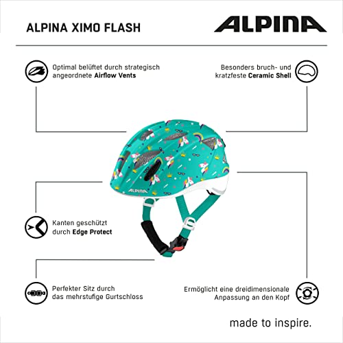 ALPINA XIMO - Lightweight, secure & impact-resistant bike helmet with LED light for children, Unicorn Gloss, 45-49 cm