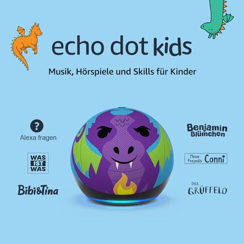 Echo Dot Kids (Latest Generation) | Smarter Wi-Fi and Bluetooth speaker with Alexa | 1 year of Amazon Kids+ content included | Dragon design
