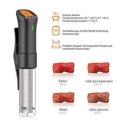 INKBIRD WiFi Sous Vide Cooker Set WiFi Sous Vide Stick ISV-200W + Vacuum Sealer INK-VS01, Sous Vide Cooker App Control 360° Circulation 0℃-90℃ Temperature, Vacuum Sealer with Built-in Cutter