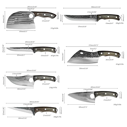 FULLHI 13pcs Butcher Chef Knife Set includes High Carbon Steel Cleaver Kitchen Knife Full Tang Vegetable Cleaver Home BBQ Camping with Knife Case