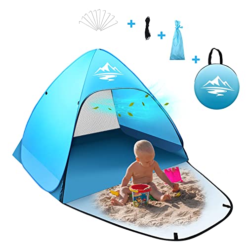 MAXDONE Pop Up Beach Tent, Automatic Beach Shelter for 2-3 people, Portable Extra Light, UV Protection, Beach Tent for Family Beach Garden Camping (Blue)