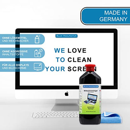 BLUM MANUFACTURE - 500 ml Screen Cleaner refill bottle + microfiber cloth 30 x 30 cm - Screen Cleaner - PC Cleaner - Monitor Cleaner - Made in Germany
