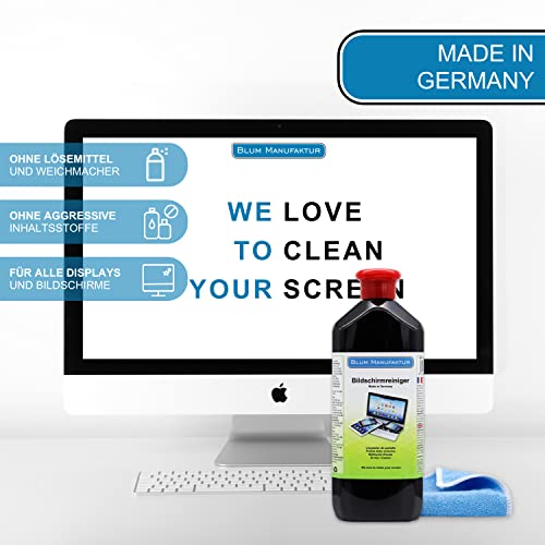 BLUM MANUFACTURE - 500 ml Screen Cleaner refill bottle + microfiber cloth 30 x 30 cm - Screen Cleaner - PC Cleaner - Monitor Cleaner - Made in Germany