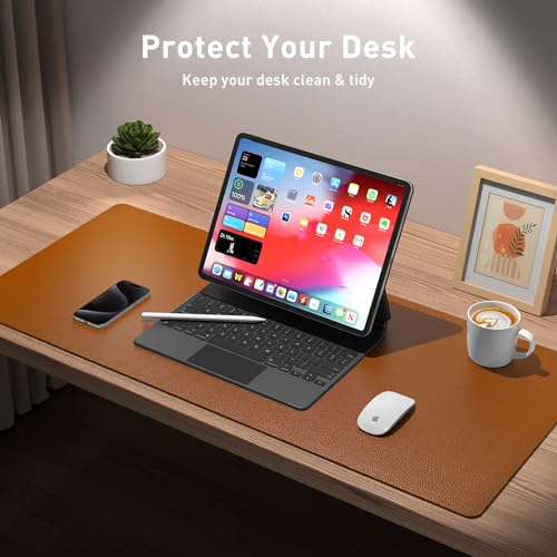 Aothia desk pad, mouse pad, office desk mat, non-slip PU leather desk mat, waterproof writing pad for office and home (Brown, 23.6" x 13.7")