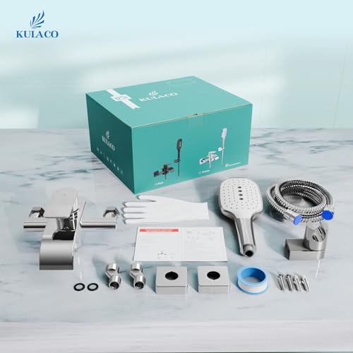 KULACO bathtub faucet waterfall with handheld shower, brass single-handle bathtub mixer tap, bath shower faucet with pressure switch, chrome tub faucet for bathroom.