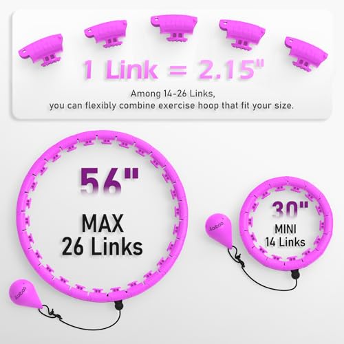 JLoibao Weighted Hula Hoop with 26 sections (142 cm) for adults, weight loss, infinity hoop, plus size, for women, smart training device.