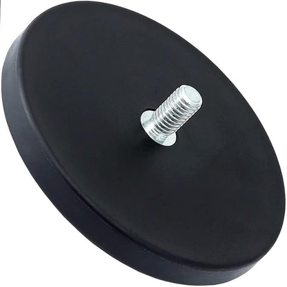 2 x Neodymium magnet system rubberized Ø 88 mm threaded stud (external thread) M8 - adhesive force 55 kg - 2 pieces - Strong magnets with rubber coating - Anti-slip coating