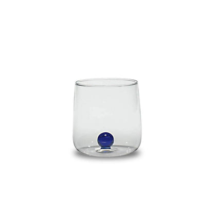 Saffron Bilia Tumbler Set 6 water glasses clear with ball in 6 different colors.
