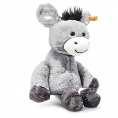 Steiff cuddly toy Dinkie Donkey, sweet plush toy with plastic eyes, for children, boys & girls, Friends, plush toy 30 cm, light grey, 073748