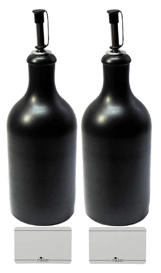 2 x Oil bottle oil dispenser 500 ml ceramic black with spout Made in Germany