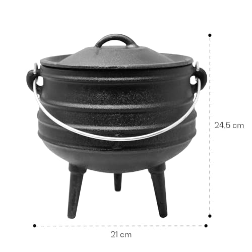 ToCi's Big BBQ Fire Pot Beefalo | pre-seasoned cast iron pot | Dutch Oven 3 liters | South African braising pot Potjie #1 | grill pot with lid | rocket stove outdoor with legs