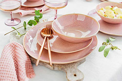 SINGER | Tableware Nice made of earthenware, 12-piece dinner set for 4 people, Pink with gold rim, Modern design