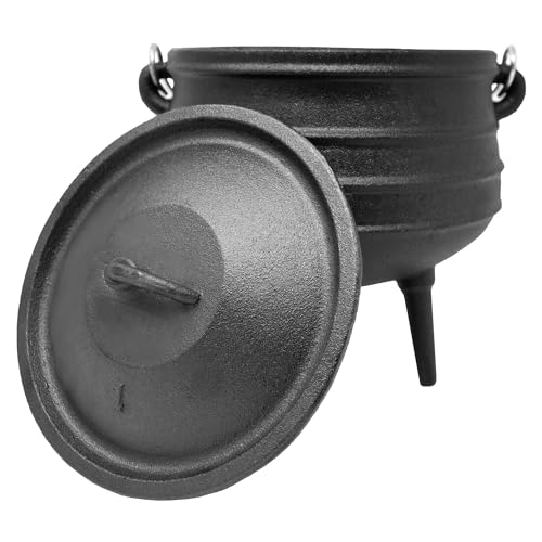 ToCi's Big BBQ Fire Pot Beefalo | pre-seasoned cast iron pot | Dutch Oven 3 liters | South African braising pot Potjie #1 | grill pot with lid | rocket stove outdoor with legs