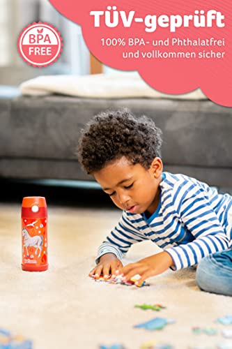 Jarlson® Kids Stainless Steel Water Bottle CHARLI with Straw - Thermos Flask 350ml - TÜV tested - BPA free - leak-proof - Thermal Water Bottle for School, Kindergarten (Horse)