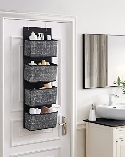SONGMICS Overdoor Hanging Organizer, Hanging Storage, Hanging Shelf with 4 Pockets, for Door, Bedroom, Office, Closet, 33.5 x 12 x 100 cm, Black Melange RDH004B11