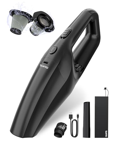 TANYO cordless handheld vacuum cleaner with washable HEPA filter, powerful for car, home pet hair cleaning, kitchen hand vacuum black.