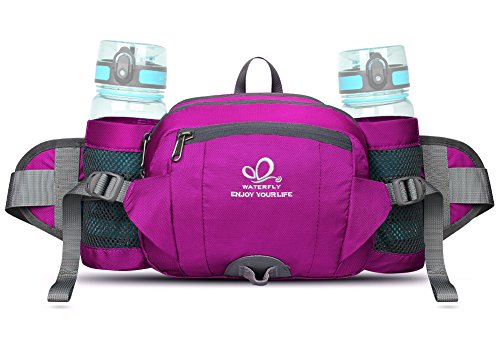 Waterfly waist pack with bottle holder, for hiking, camping, climbing, biking, or running, pink