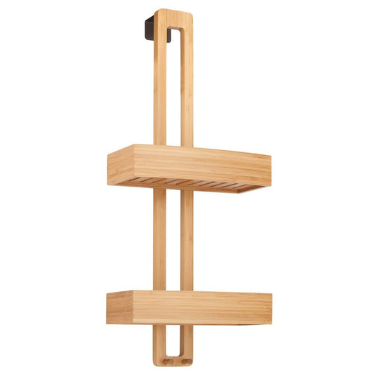 mDesign Shower Caddy without Drilling - Hanging Shower Caddy - Bathroom Helper made of Wood and Metal - Baskets for Shower Accessories - Color Bamboo