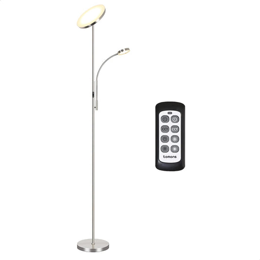 Tomons floor lamp for living room, LED floor lamp dimmable, floor lamp dimmable, ceiling floodlight with adjustable reading lamp, modern design, 3 color temperatures, with remote control, for office bedroom