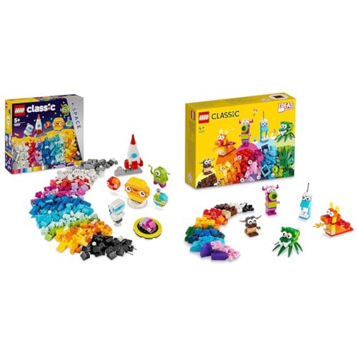LEGO Classic Creative Space Planets & Classic Creative Monster Creative Set Bricks, box with building blocks for kids aged 4+, construction toy 11017