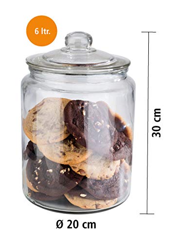 APS storage jar "Classic" - High-quality glass container for storage with a capacity of 6.0 liters - Your products stay fresh with the glass lid with seal, storage container