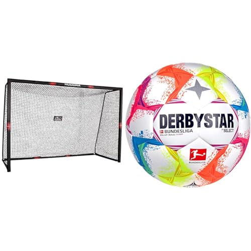 HUDORA Soccer Goal Pro Tect - Aluminum Goal with Target Wall for Kids and Adults - Soccer Goal for Garden/Outdoor - Black/Red & Derbystar Brillant Ball Multicolor 4