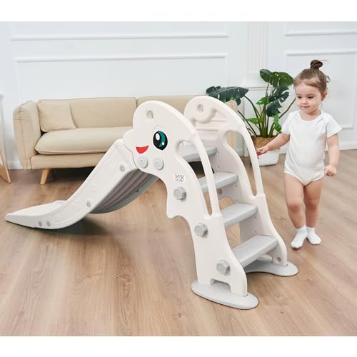 Baby Vivo Children's Slide Toddler Slide Garden Slide Plastic Dolphin with rounded corners & edges for Indoor & Outdoor in White