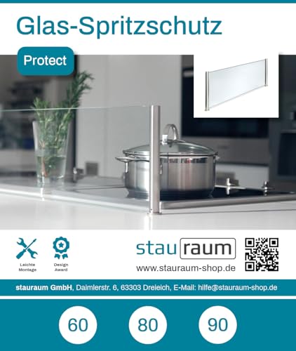 Storage space Splash guard Protect stove island Stainless steel effect with glass top 90cm wide
