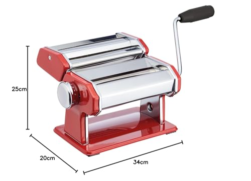 KitchenCraft World of Flavours Stainless Steel Pasta Machine with Gift Box - Red Pasta Maker.