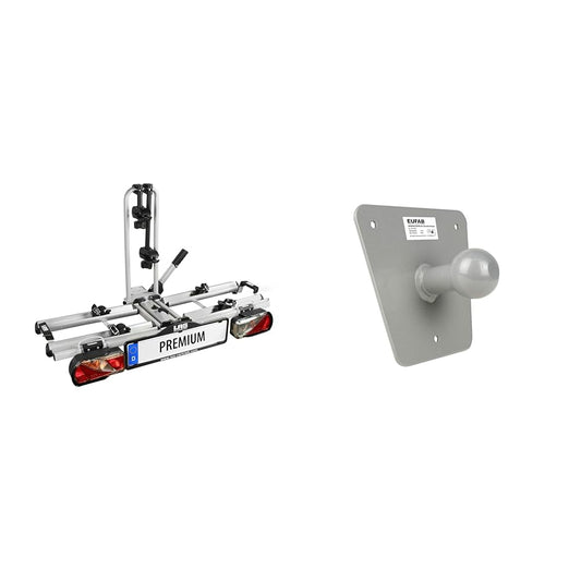 LAS 12011LAS Bike Carrier PREMIUM, suitable for E-bikes + EUFAB 16412 Universal Wall Mount for Bike Carriers