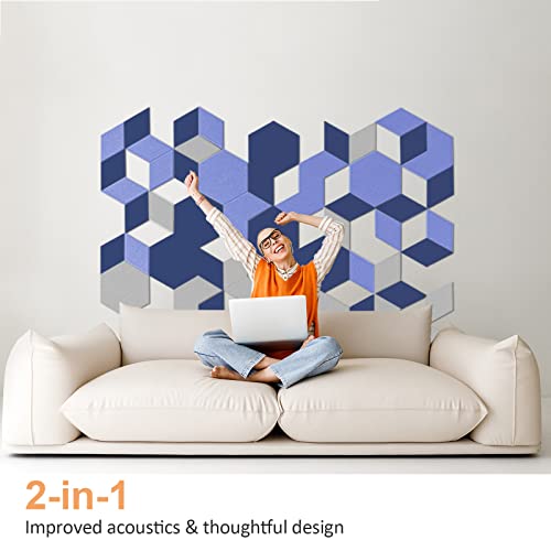 JBER hexagon acoustic panels, soundproof foam panels, self-adhesive, 35.6 x 30.5 x 1cm, high-density sound-absorbing panels for acoustic treatment, home office, 12 pieces (Navy Blue)
