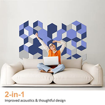 JBER hexagon acoustic panels, soundproof foam panels, self-adhesive, 35.6 x 30.5 x 1cm, high-density sound-absorbing panels for acoustic treatment, home office, 12 pieces (Navy Blue)