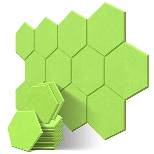 JBER Hexagon Acoustic Panels, Soundproof Interior, Sound Absorbing Panels, 35.6 x 30 x 1cm Beveled Edge High Density Wall Tiles, for Acoustic Treatment, (12 Pieces Green)
