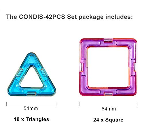 CONDIS Magnetic Building Blocks 42 Pieces, Magnetic STEM Building Set, creative educational toy for Montessori preschool learning for boys and girls aged 3 years and up.