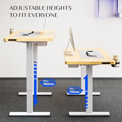 FLEXISPOT Height Adjustable Desk Basic 110x60cm - Ergonomic Sit-Stand Desk with Hooks and CUP HOLDER - Memory Hand Control (Maple)