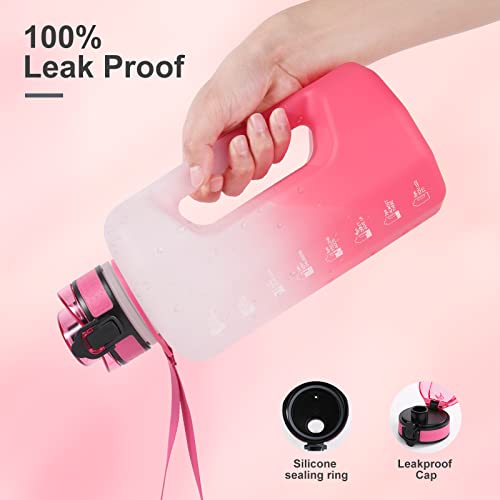 GEMFUL Sports Water Bottle 2.2 Liters Large Gym Training Bottle with Handle BPA Free with Time Markings for Fitness Yoga Camping