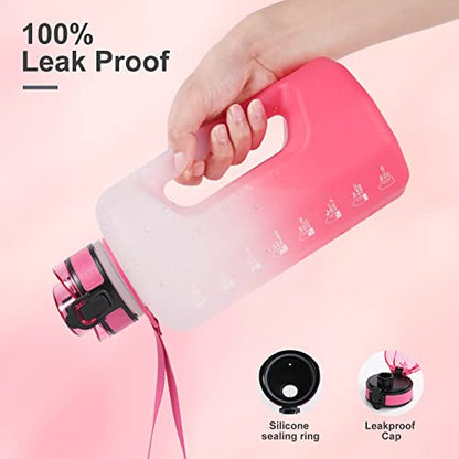 GEMFUL Sports Water Bottle 2.2 Liters Large Gym Training Bottle with Handle BPA Free with Time Markings for Fitness Yoga Camping