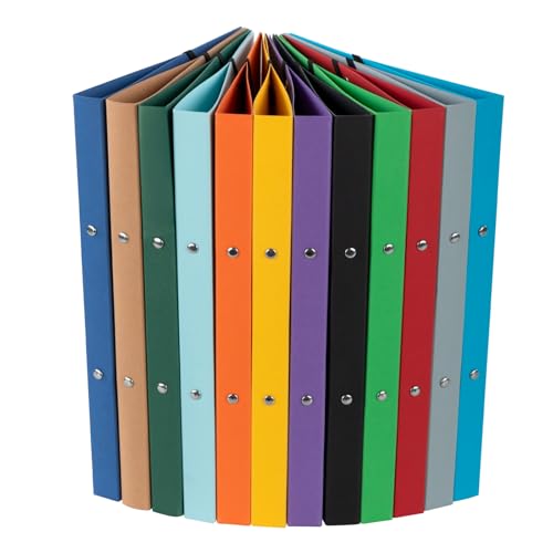 Idena 11097 - Eco cardboard ring binders in DIN A4 size, 12 colorful folders with 20mm spine width and 2-ring mechanism, diagonal rubber band.
