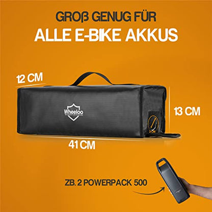 WHEELOO Ebike battery bag up to 41 cm I safe charging thanks to cable outlet I battery safety bag in two sizes I for storage, transport, charging.