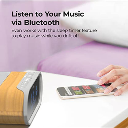 i-box DAB/DAB+ & FM Radio Alarm Clock, wireless fast 10W Qi charging Large digit display Dual alarm with Bluetooth 5.0, 2x5W stereo speakers, DAB Radio, 2X USB charging ports