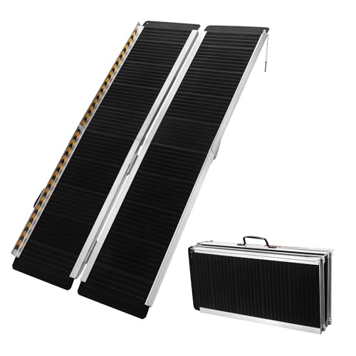 Wiltec wheelchair ramp double foldable 152cm 270kg, mobile access ramp with non-slip surface as roll ramp, aluminum suitcase ramp