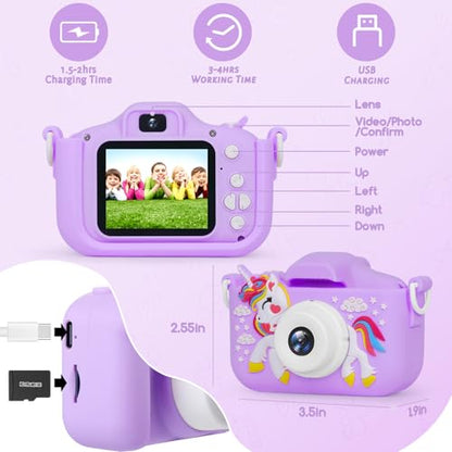 Kids camera with video function, girls' gifts/horse toy camera/1080p HD pixels + 32GB card, gifts for 3 4 5 6 7 8 year old boys and girls, kids for birthday gift Christmas