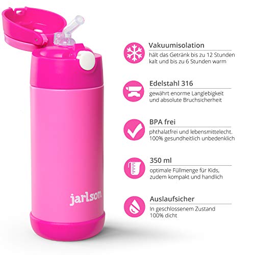 Jarlson® Kids Water Bottle EMI - TÜV tested - 500ml - BPA free - leak-proof - with straw - Tritan bottle for school, kindergarten, bike.